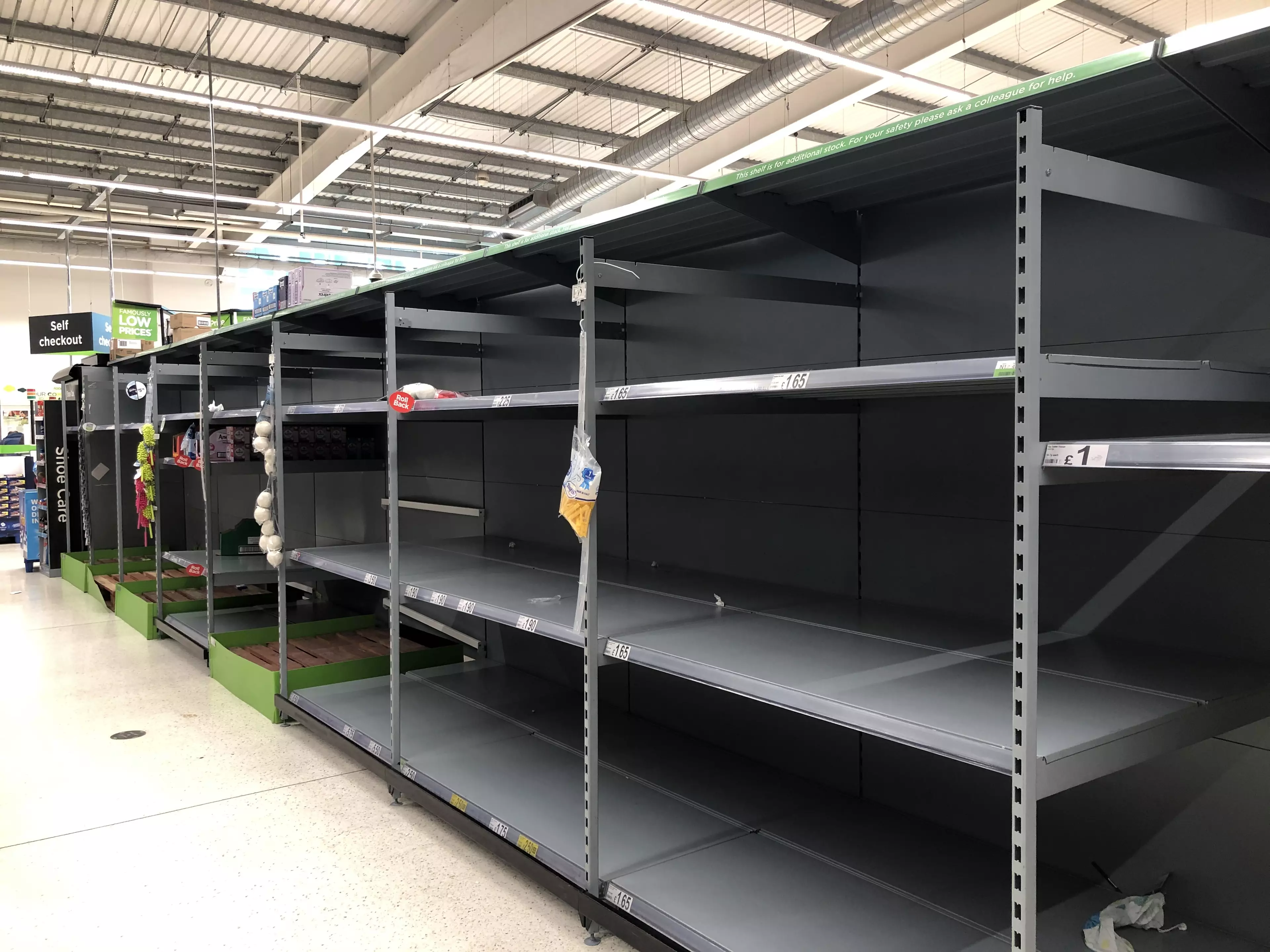 Empty shelves in a London Asda.