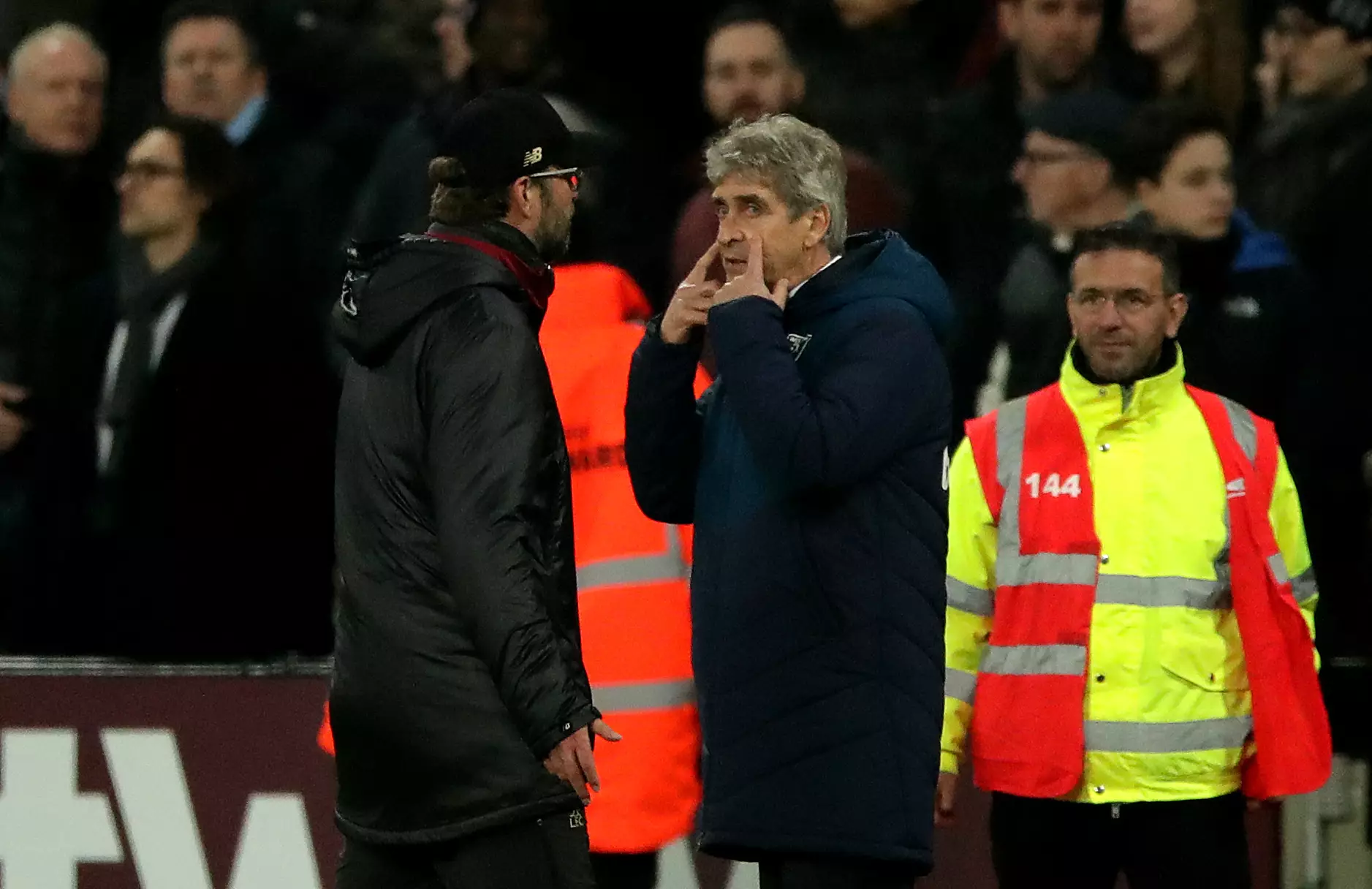 Pellegrini and Klopp exchanged words at full time. Image: PA Images