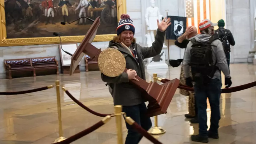 ​Twitter Users Confused By 'Name' Of Man Who Stole Podium In Capitol Building