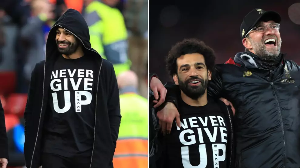 Mohamed Salah Wore A "Never Give Up" T-Shirt At Anfield 