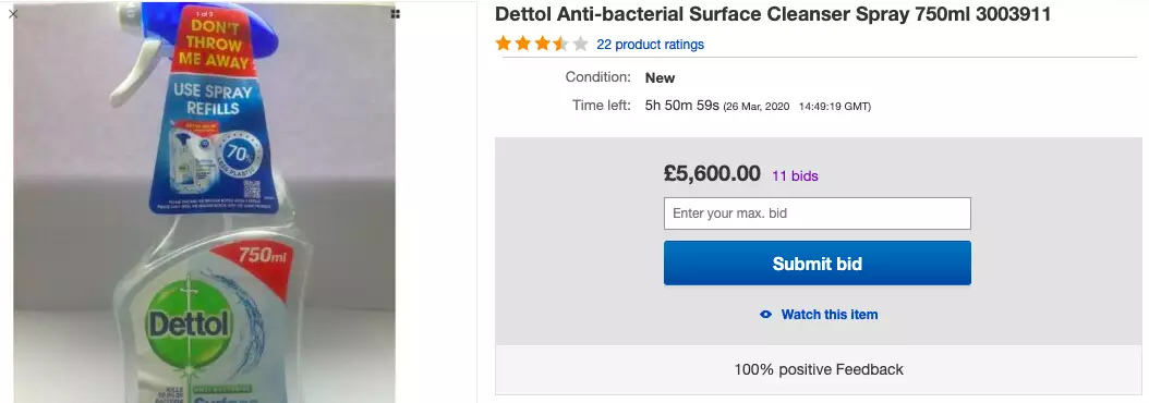 One Dettol spray is selling for over £5,000 (