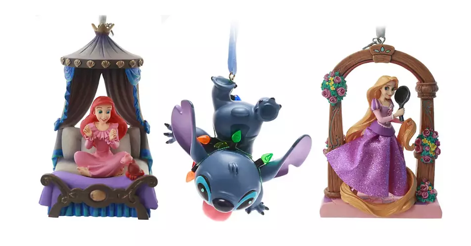 Left to right: Ariel, Stitch and Rapunzel baubles (