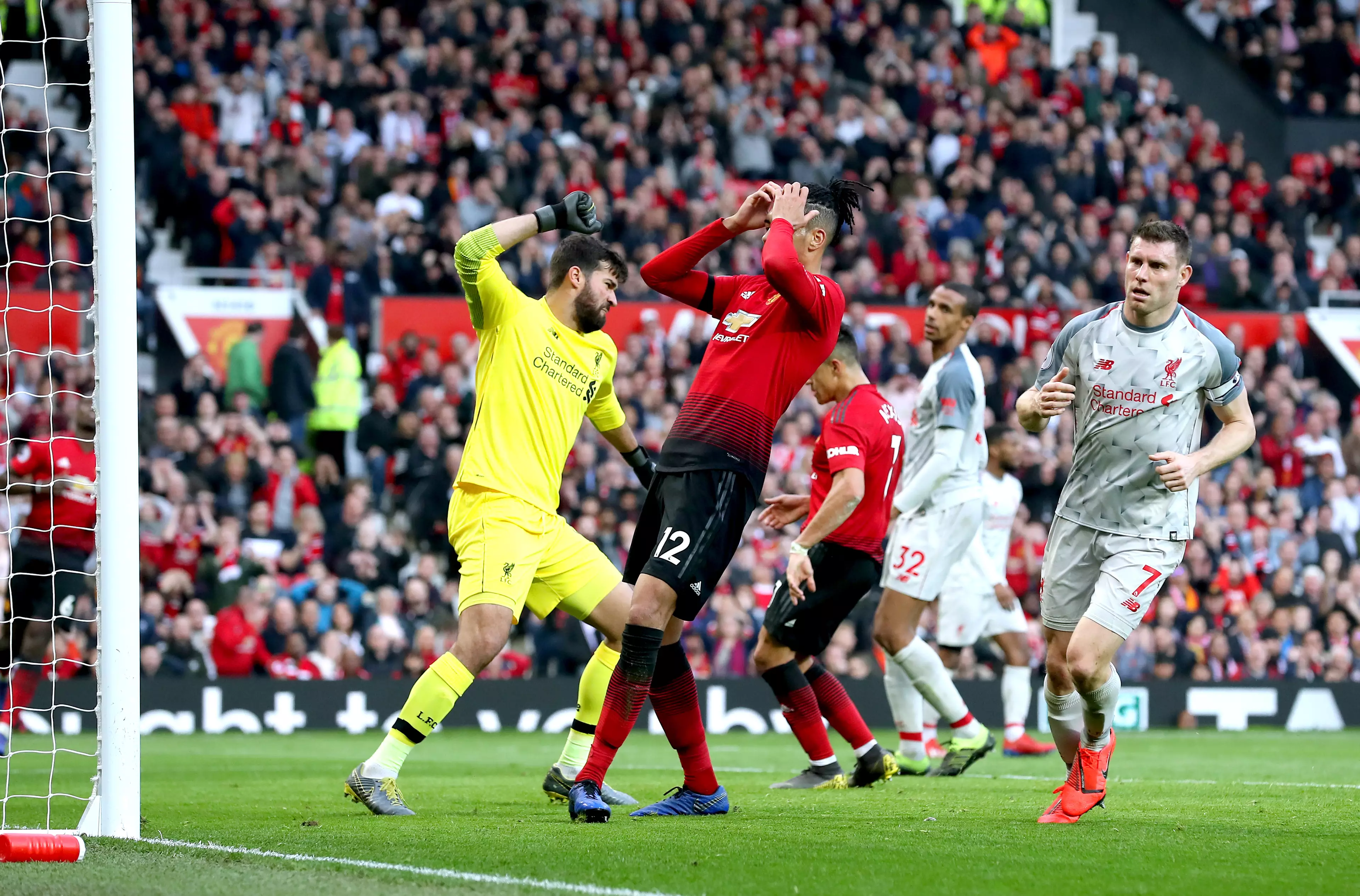 Smalling also missed a chance from a cross that he failed to get to. Image: PA Images