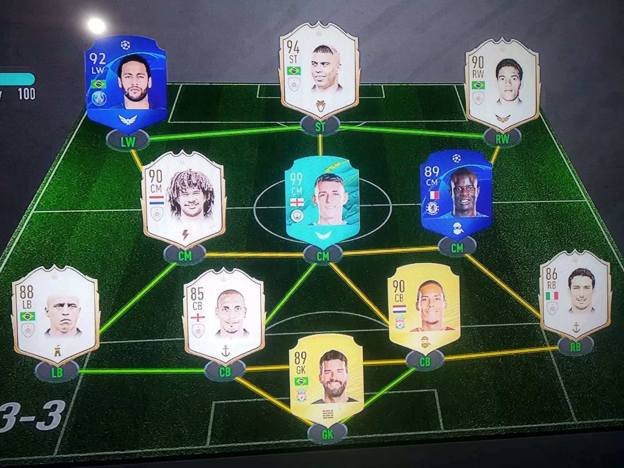 Foden's Ultimate Team featuring his own 99 rated card.