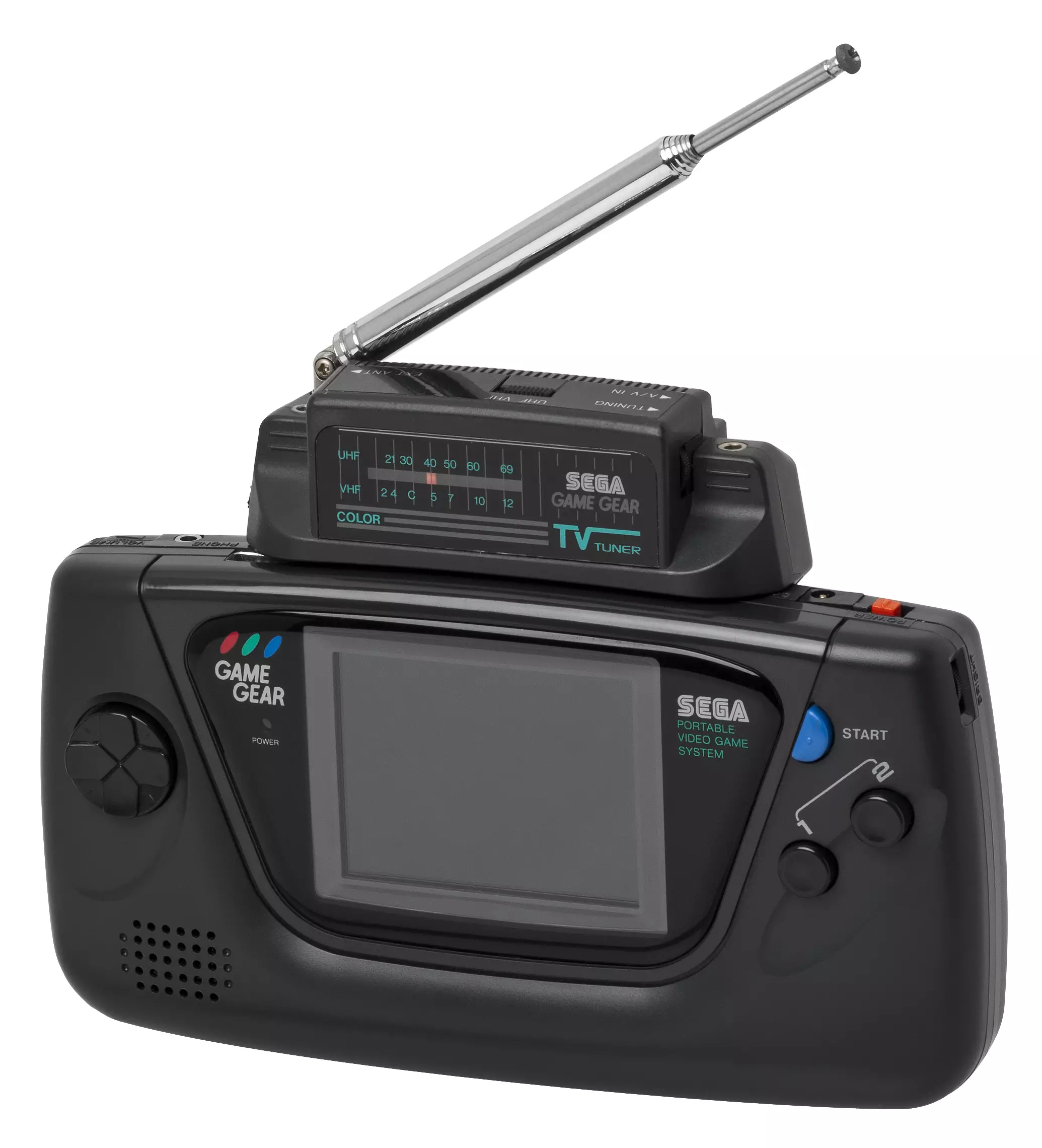 The SEGA Game Gear with TV Tuner inserted /