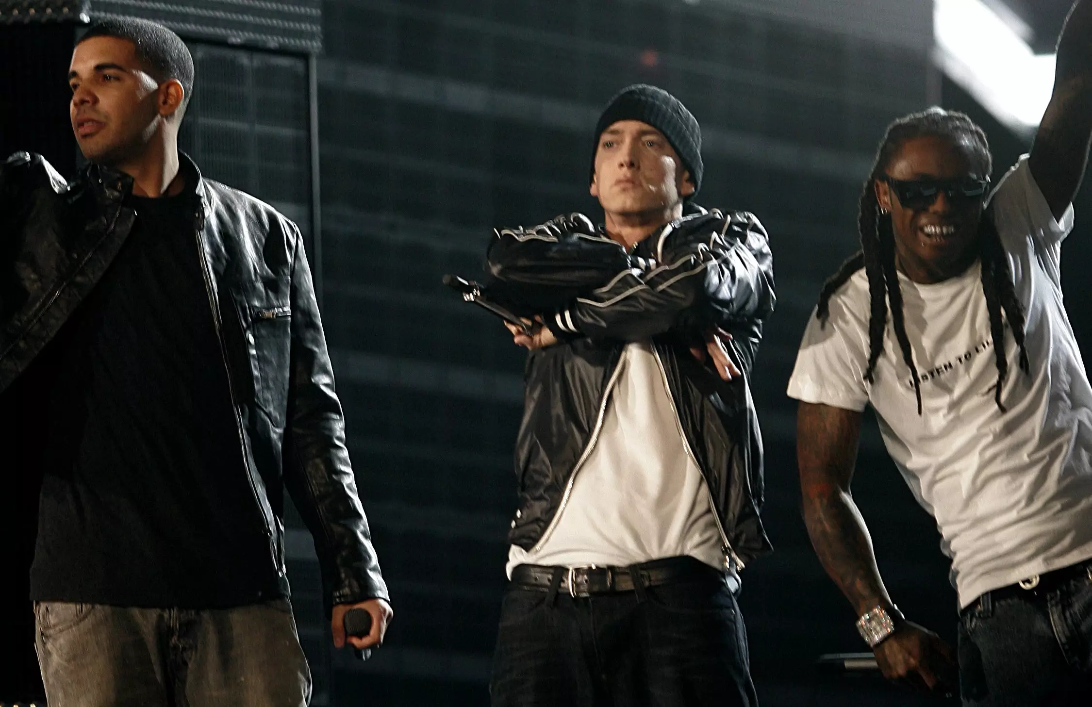 Drake, Eminem and Lil Wayne perform at the 52nd annual Grammy Awards in LA, 2010 (