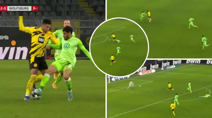 Wow! Jadon Sancho Floors Wolfsburg Defender With Quick Feet In Class Last Minute Goal