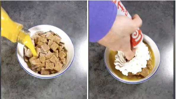 Cereal Expert Leaves People Disgusted As He Serves Shreddies With Orange Juice And Whipped Cream