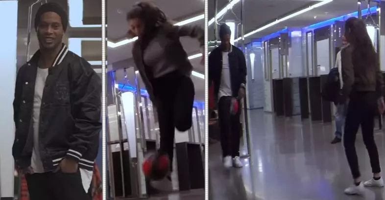 WATCH: Ronaldinho Speechless After Female Freestyler Performs Brilliant Street Skills 