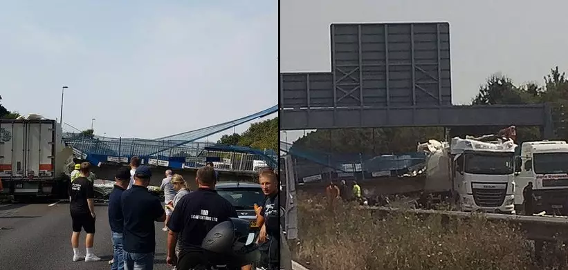 Footage Shows Dramatic Aftermath Of The Collapsed Bridge On The M20 
