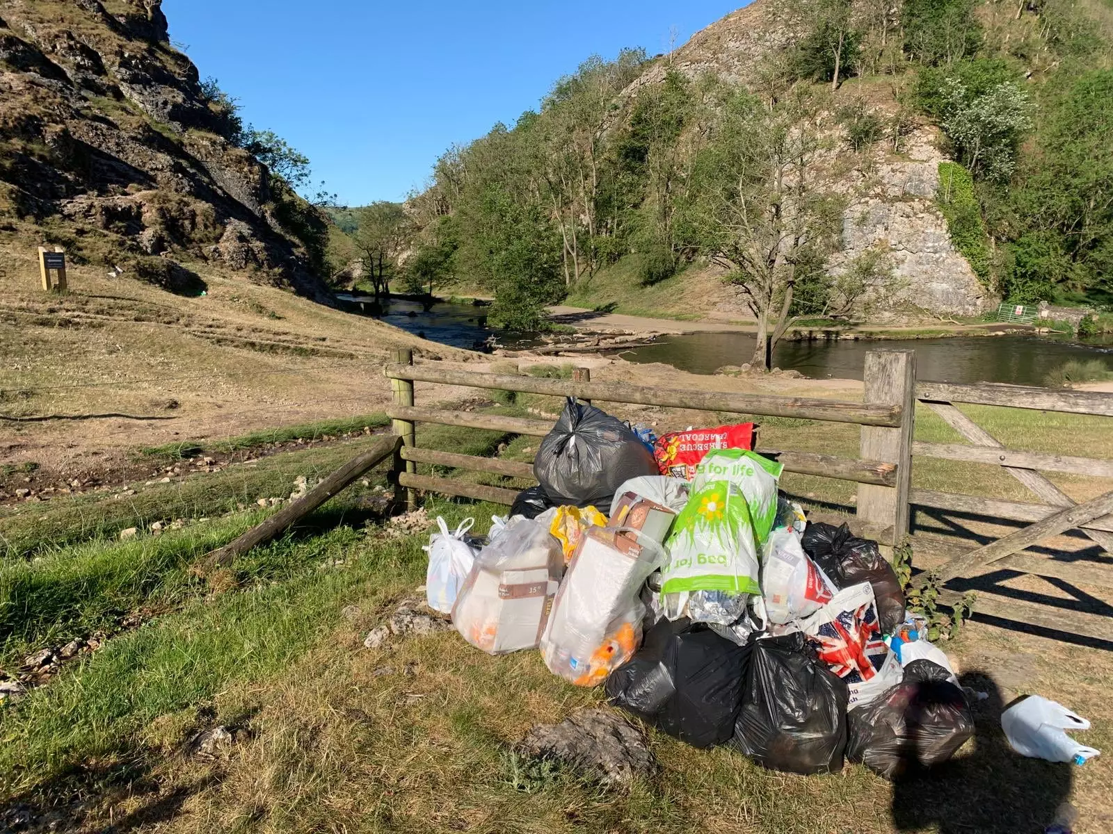 Piles of rubbish left at Peak District beauty spot Dovedale.