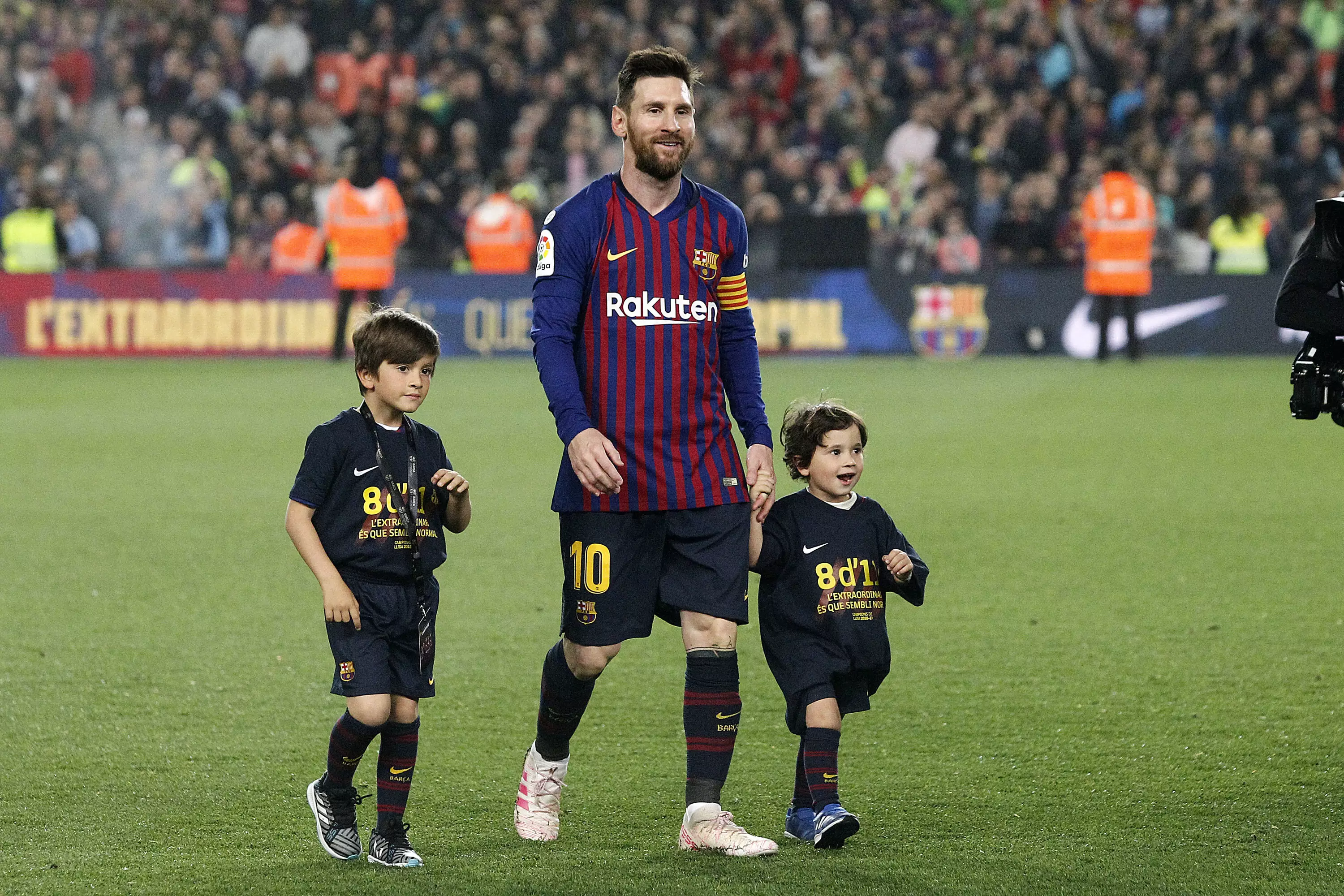 Messi with two of his sons. Image: PA Images