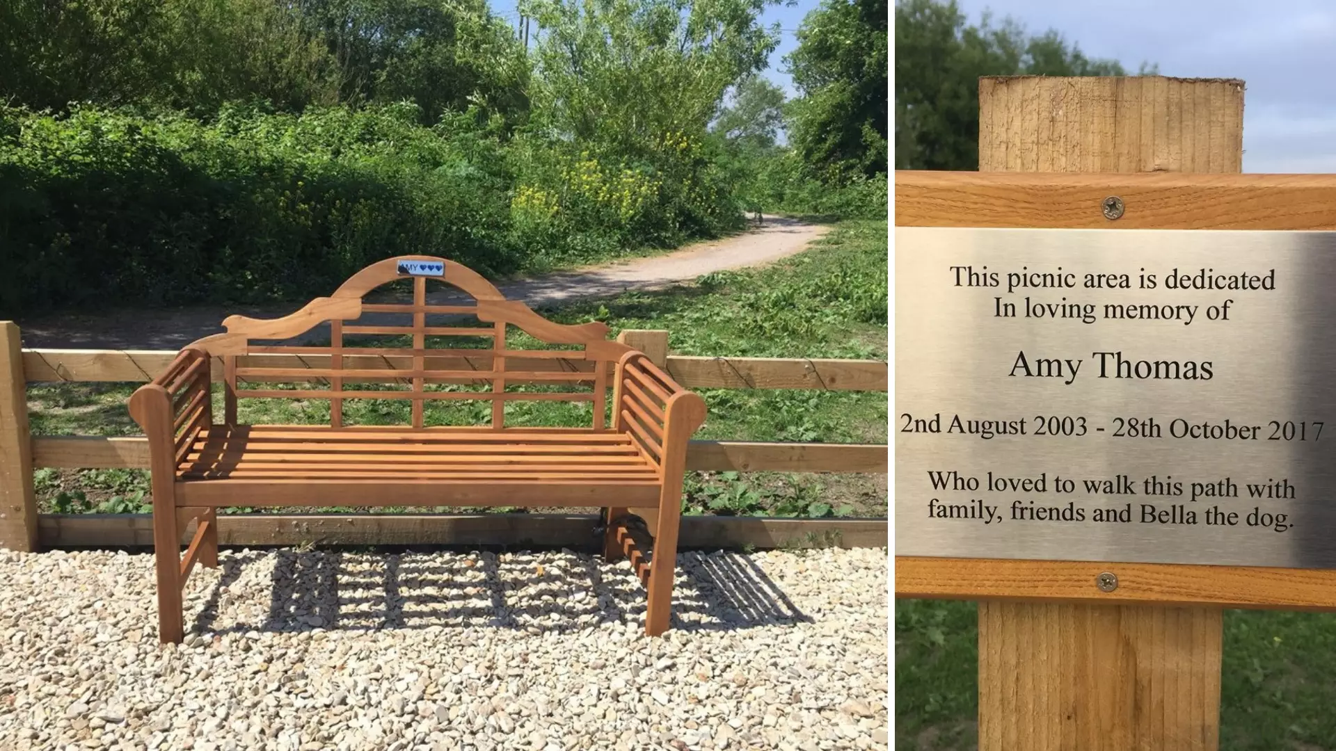 The 'picnic area' in Glastonbury, Somerset, dedicated in Amy's name.