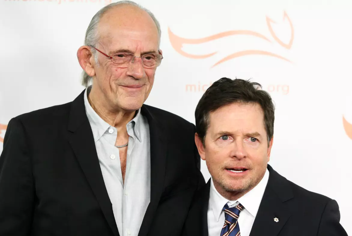 Back to the Future stars Michael J. Fox and Christopher Lloyd on the red carpet.