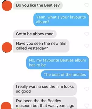 Dan North's Tinder match asked his opinion on the Beatles...
