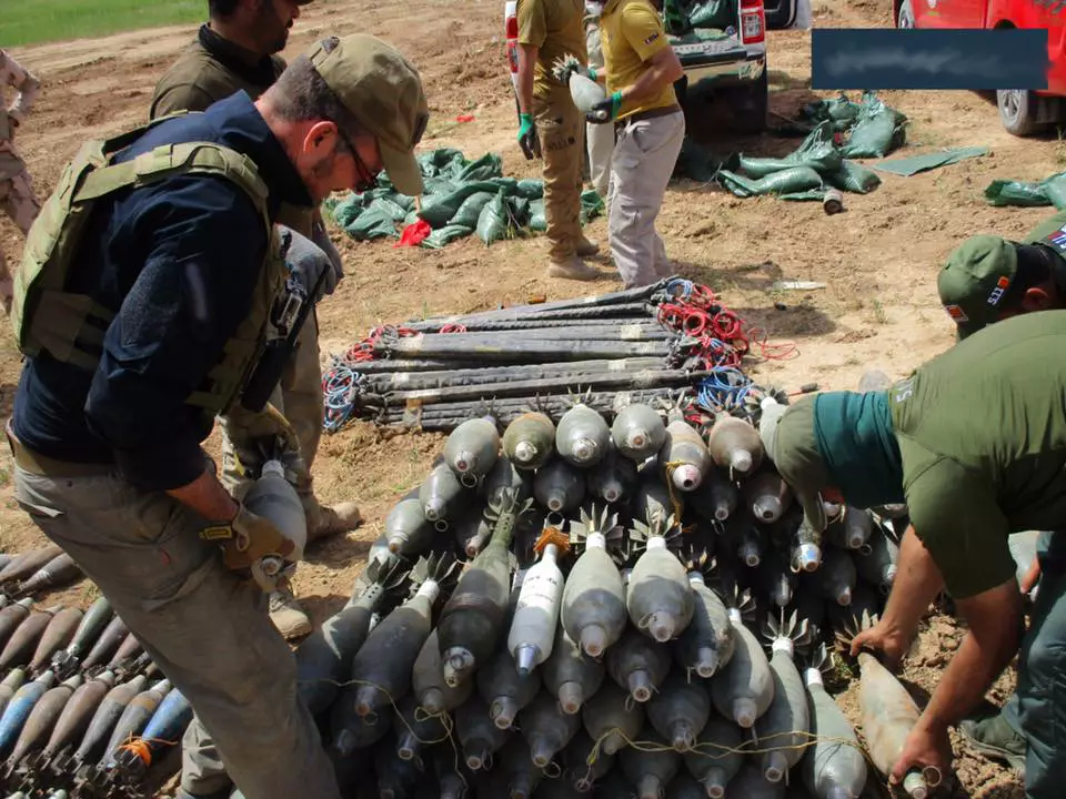 Uncovered stockpile of ISIS Mortars