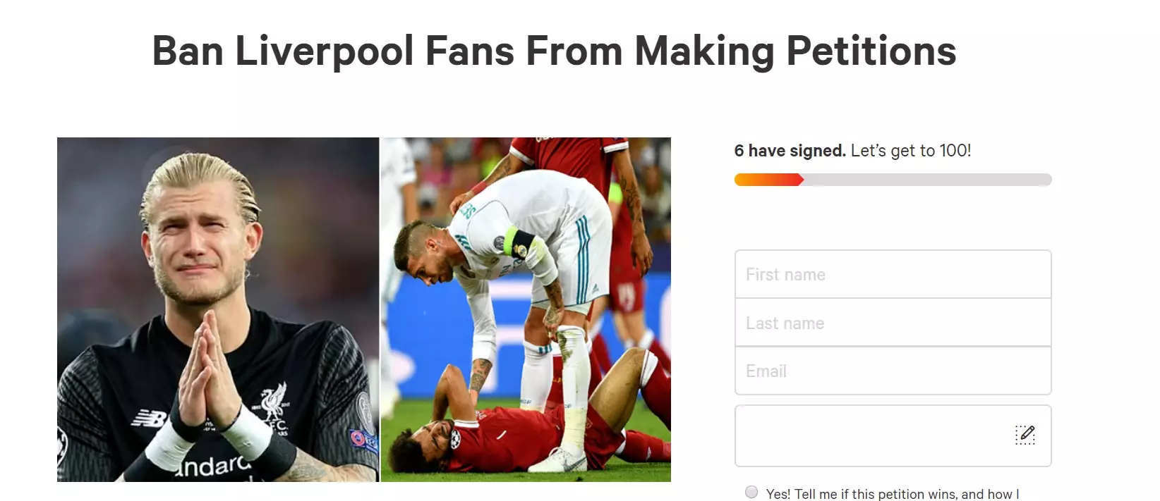 The petition to stop Liverpool fans starting petitions. Image: Change.org