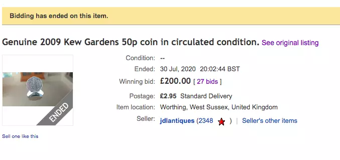 The coin has sold for £200 on eBay (