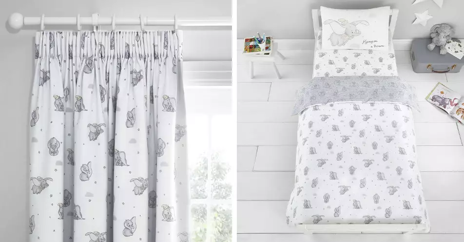Pencil Pleat Blackout Curtains (£45-£55) and Dumbo Cot Bed Duvet and Pillowcase Set (£25) (