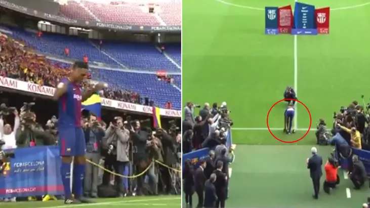 Watch: What Yerry Mina Did During Camp Nou Presentation Is Pure Class 