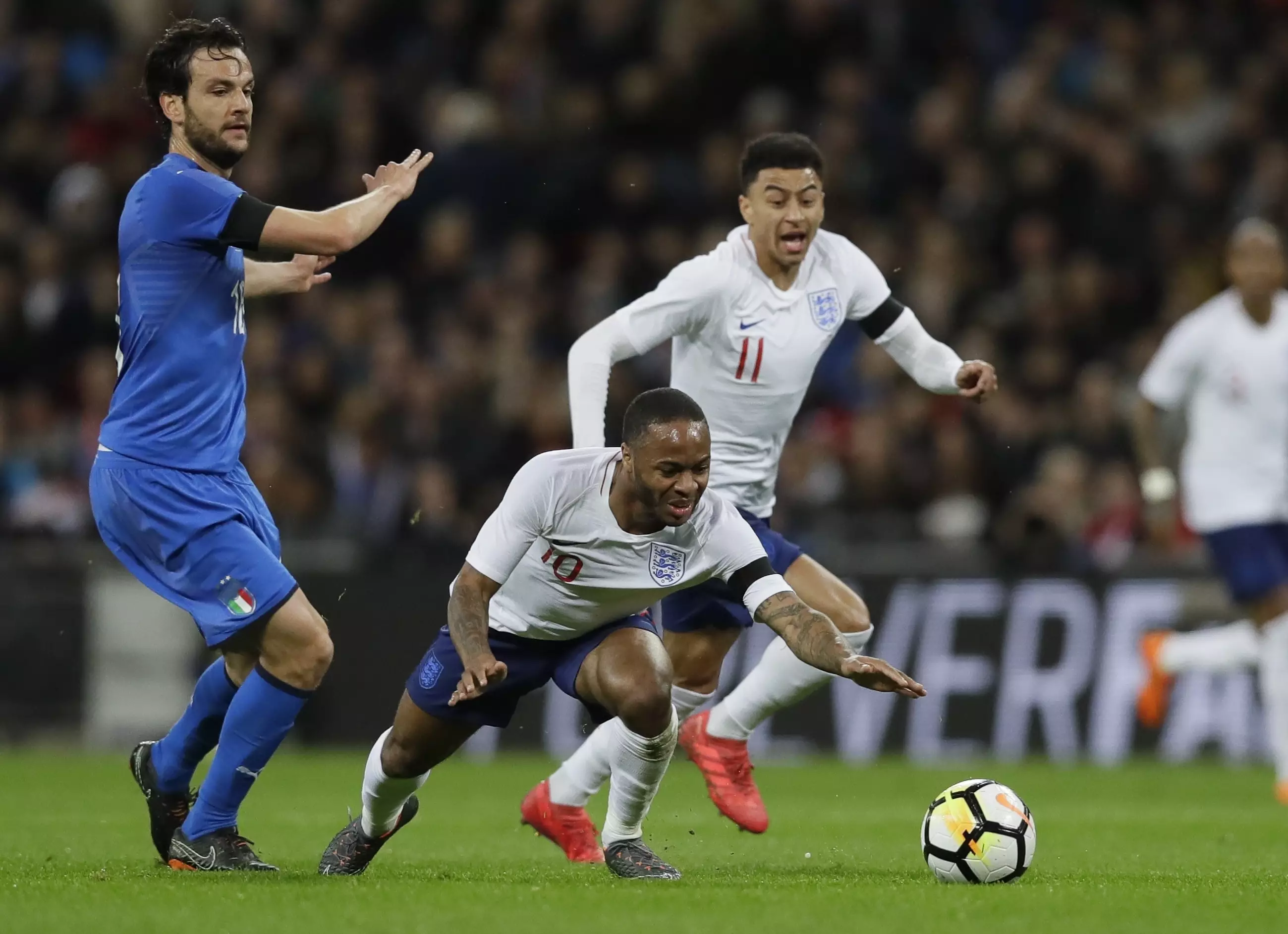 Lingard and Sterling in action for England. Image: PA