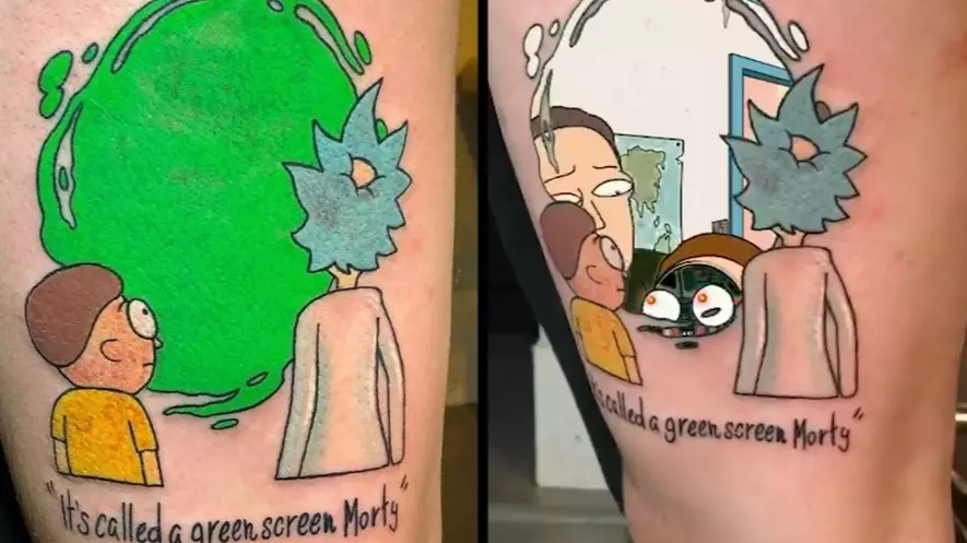 Rick And Morty Green Screen Tattoo Might Be The Best Thing You Ever See