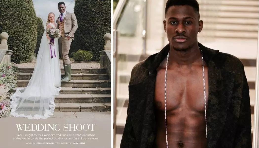 Toluwa Adepeju was published in a bridal magazine (left) and modelled in the Leeds Rag Fashion Show for charity (right) (