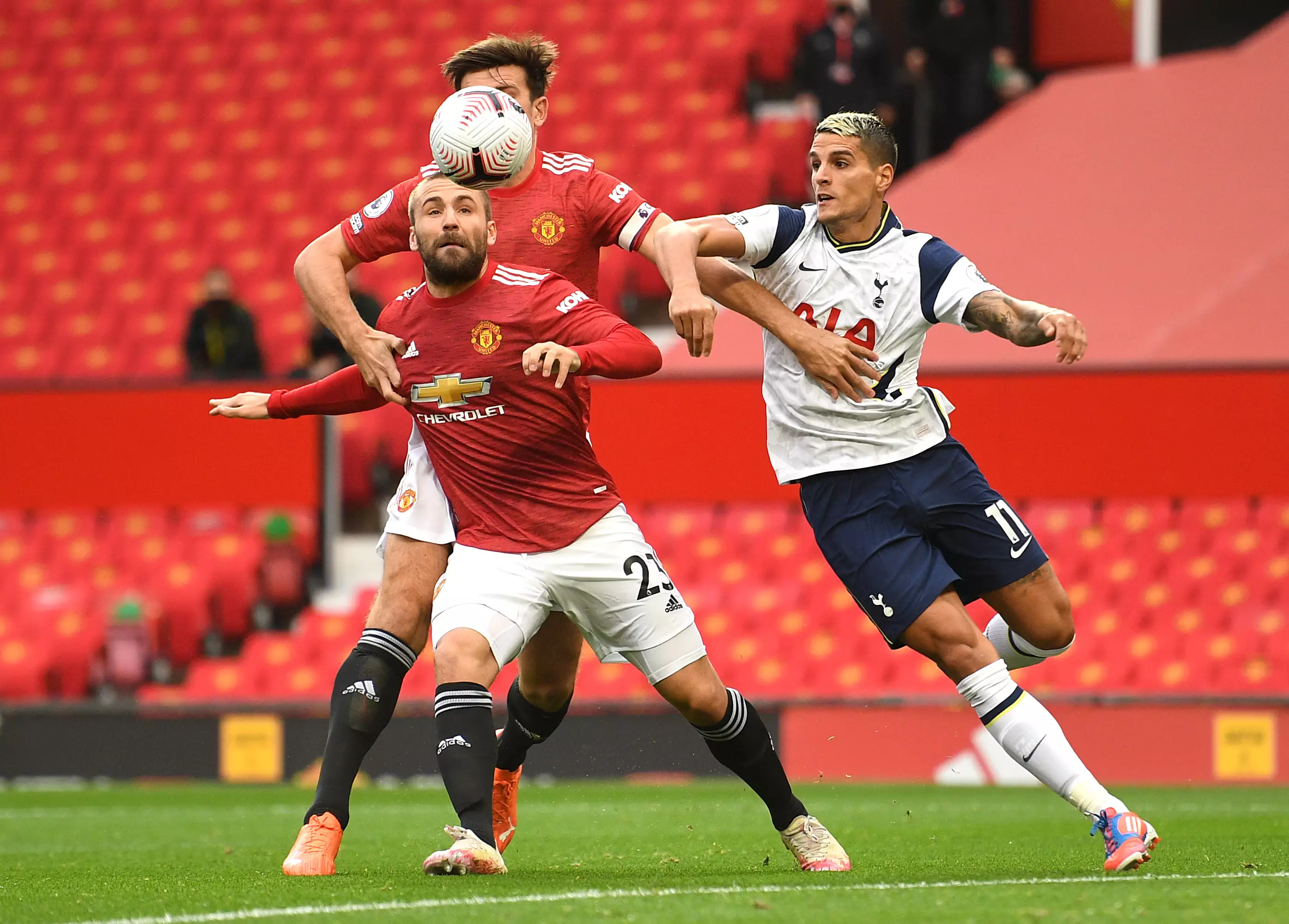 Maguire and Shaw struggled against Spurs. Image: PA Images
