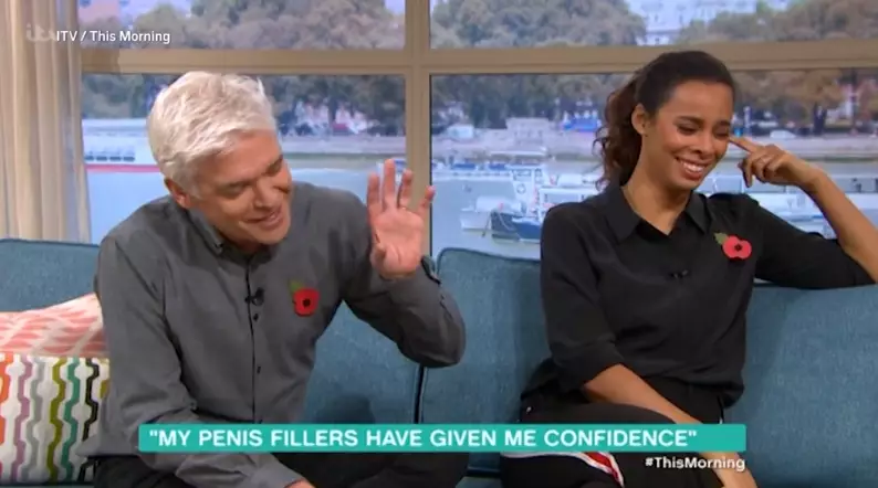 Phillip Schofield and Rochelle Humes speaking to Stuart Price, who has had penis fillers.