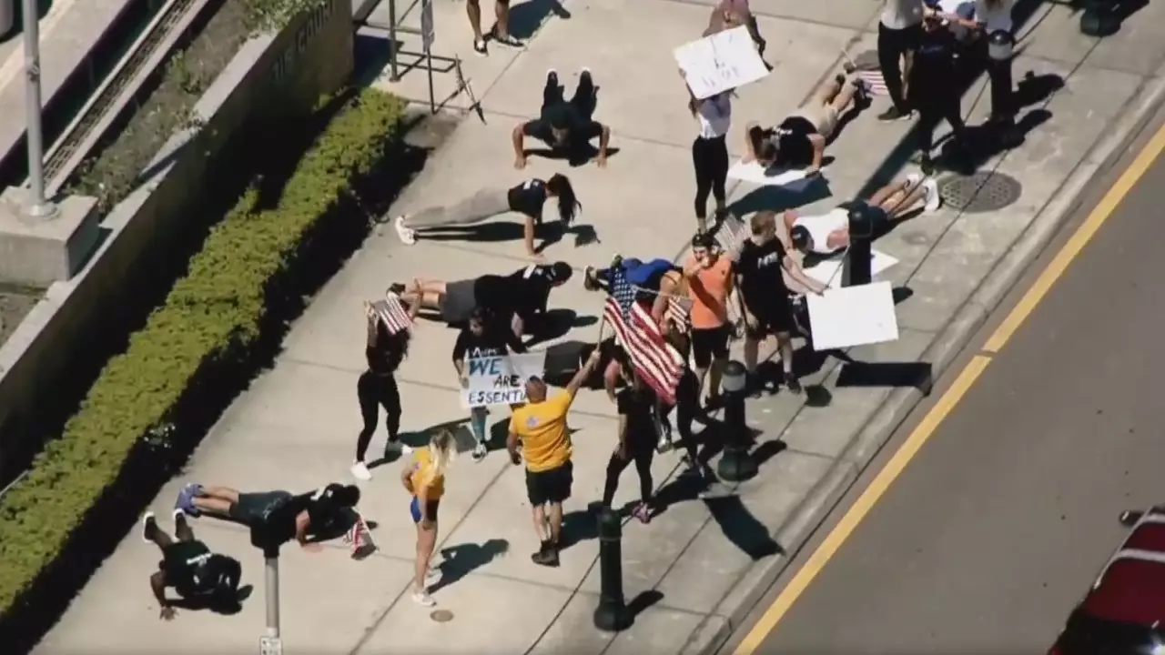 Protesters Exercise Outside Courthouse Calling For Gyms To Reopen