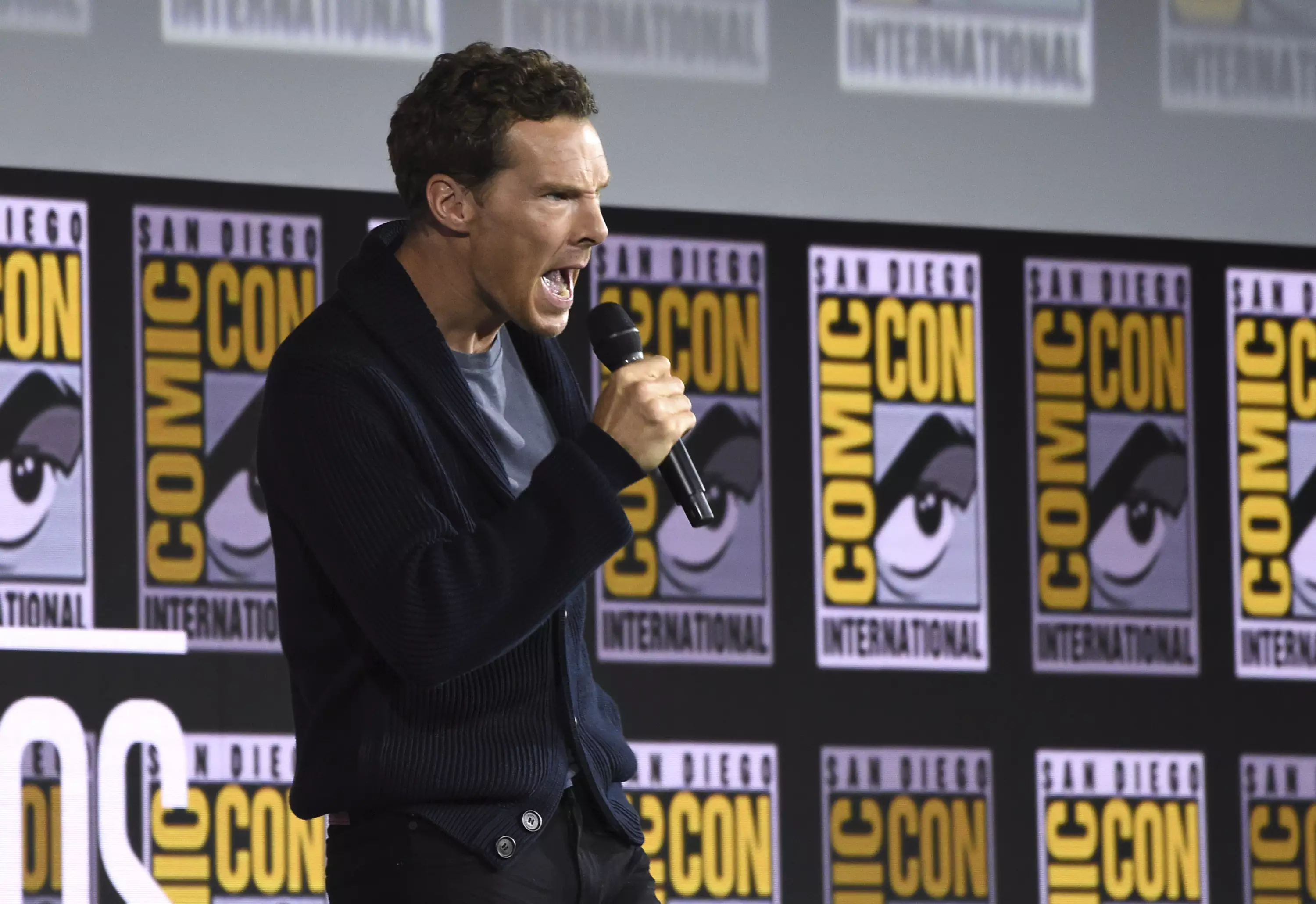 Benedict Cumberbatch addresses the Comic-Con crowd.