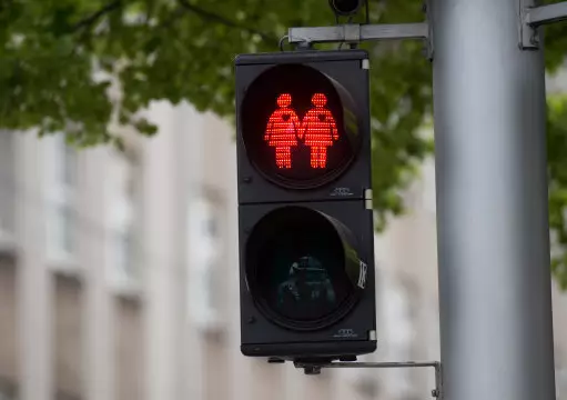The same-sex couples pedestrian crossing lights are similar to others across Europe, including these in Vienna.