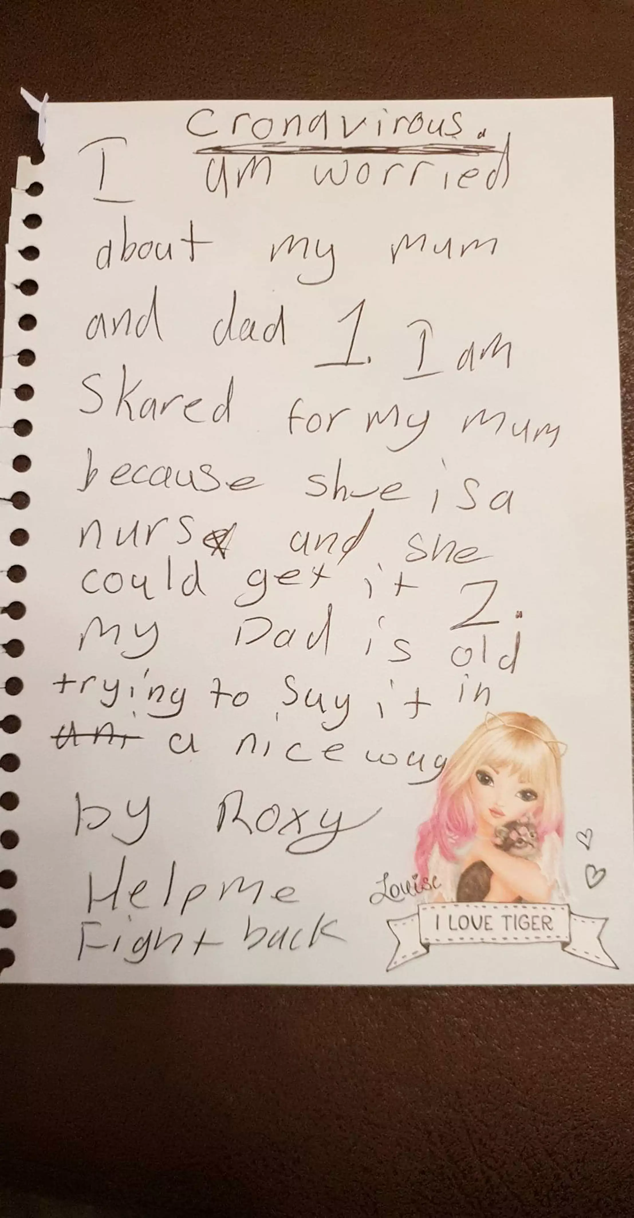 The letter expressed concerns for Roxy's mum and dad (
