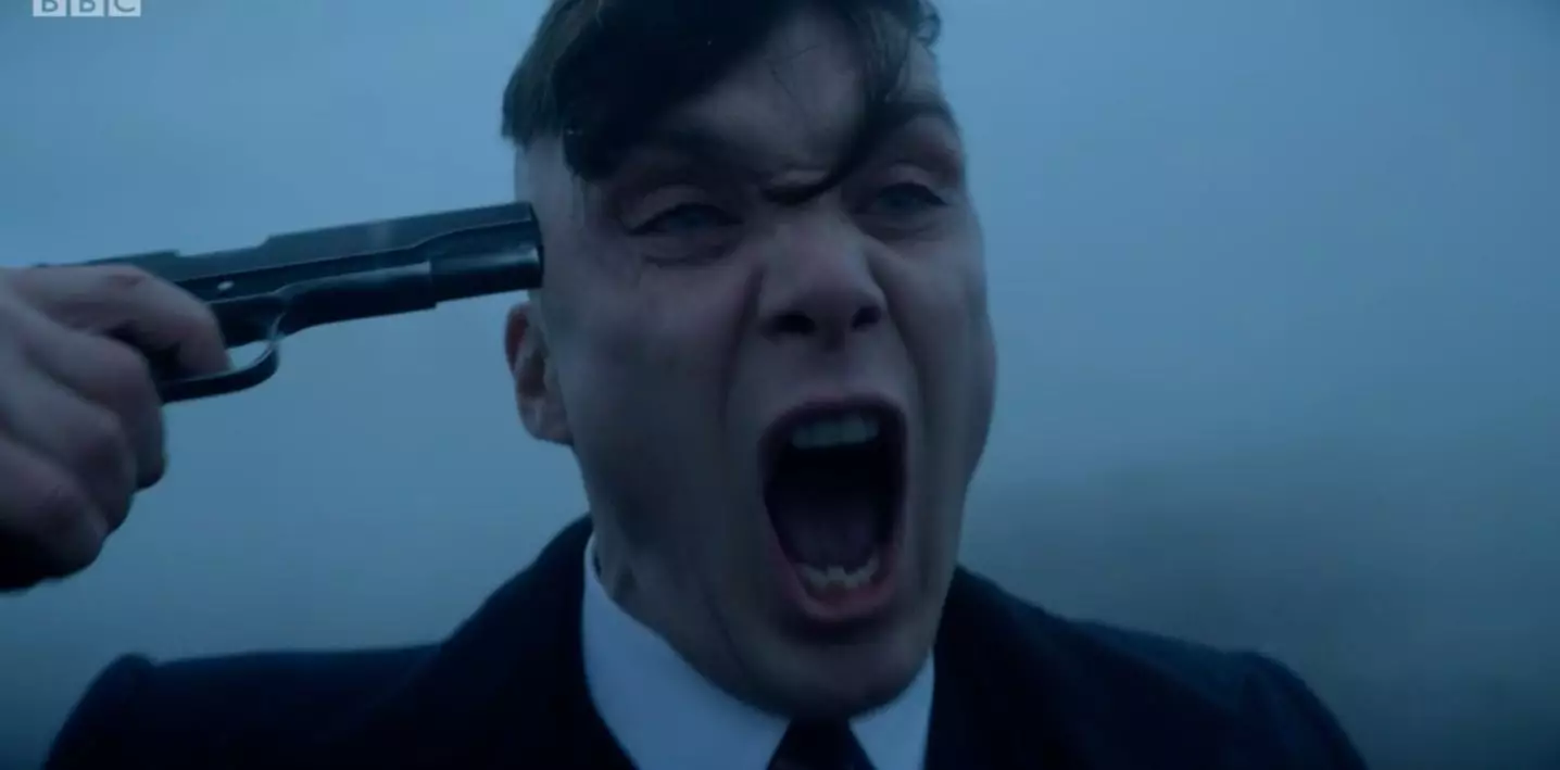 Tommy Shelby puts a gun to his head at the end of season 5 (