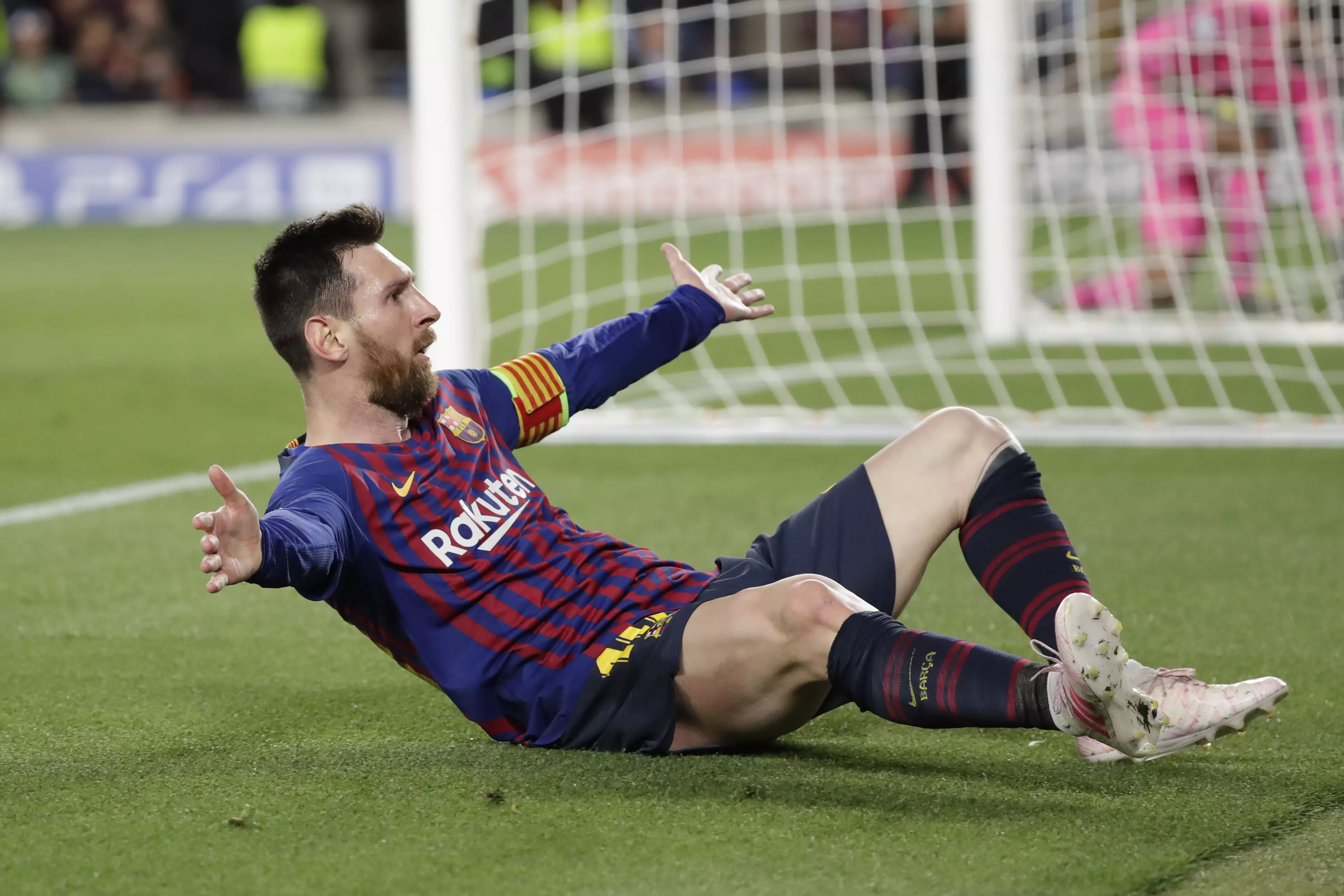 Messi celebrates his free kick. Image: PA Images