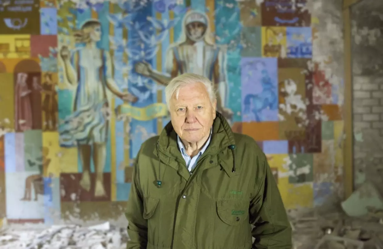 David Attenborough Chernobyl, Ukraine, filming 'David Attenborough: A Life On Our Planet' (
