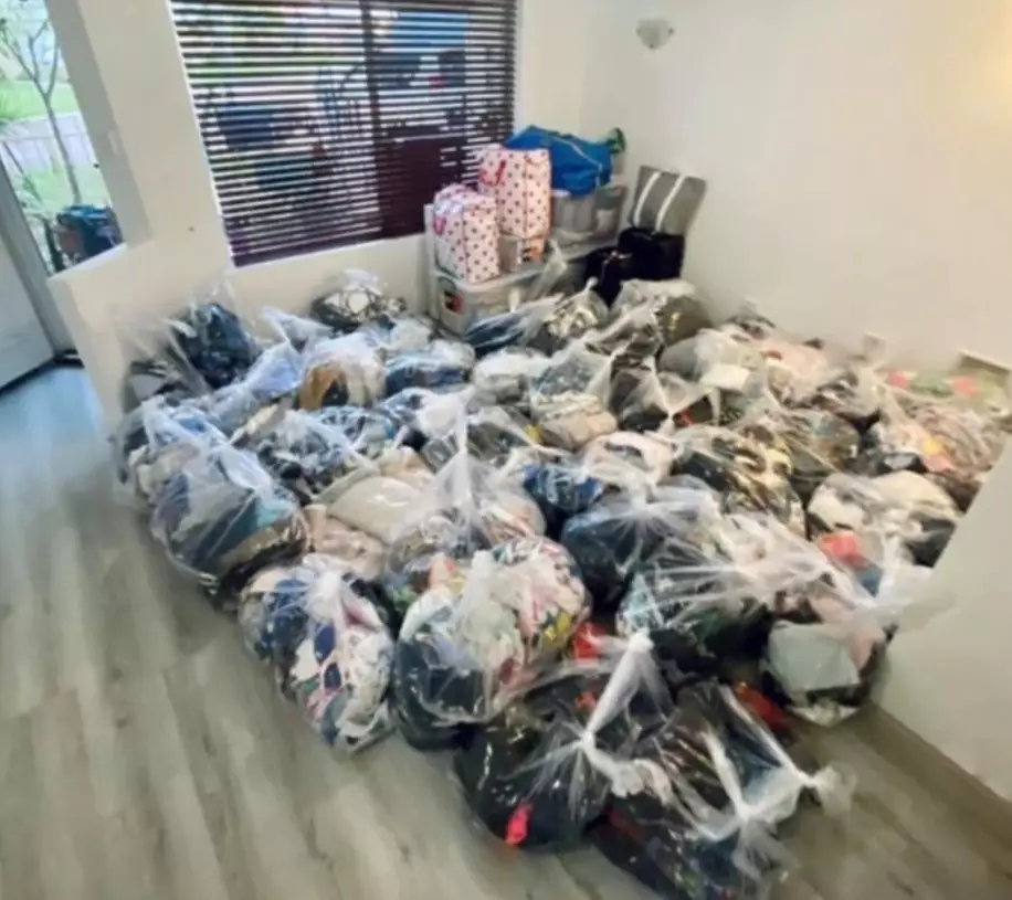 The mountain was made up of 50 bags worth of clothes.