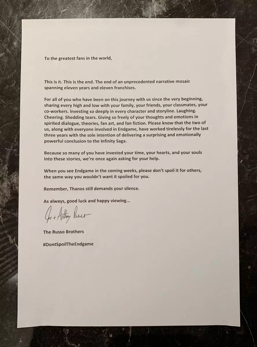 The letter to fans.