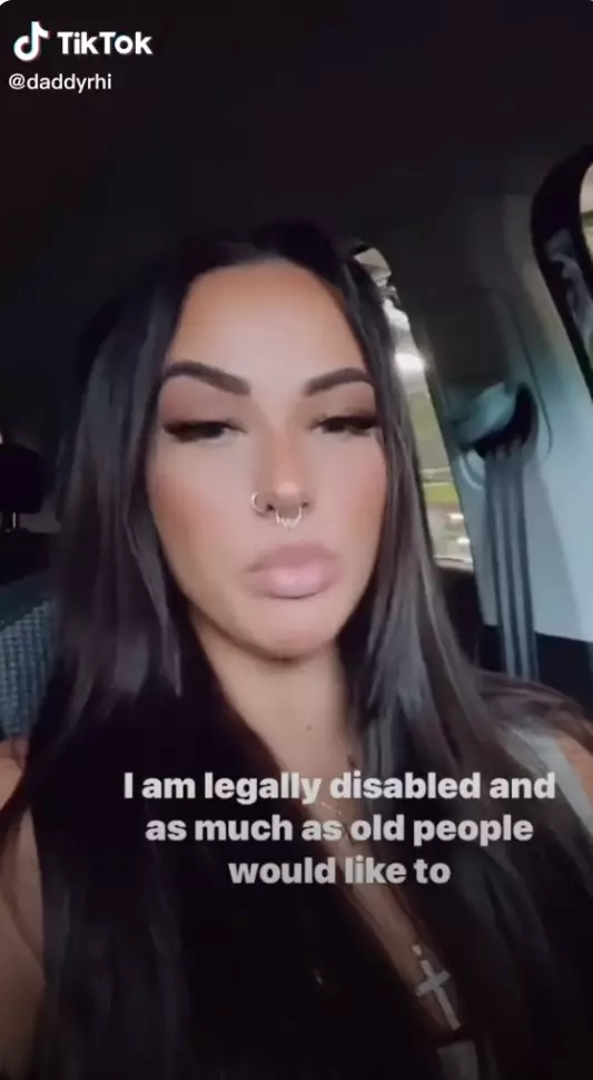 The TikTok explained that she is legally disabled and has to park in disabled parking spaces (