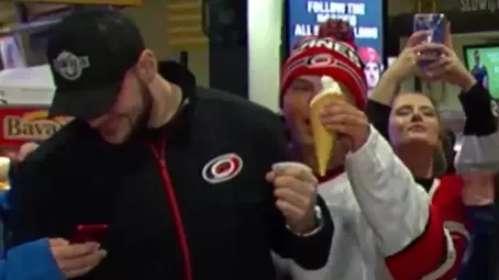 Ice Hockey Fan Caught Stealthily Stealing Ice Cream On Live TV 