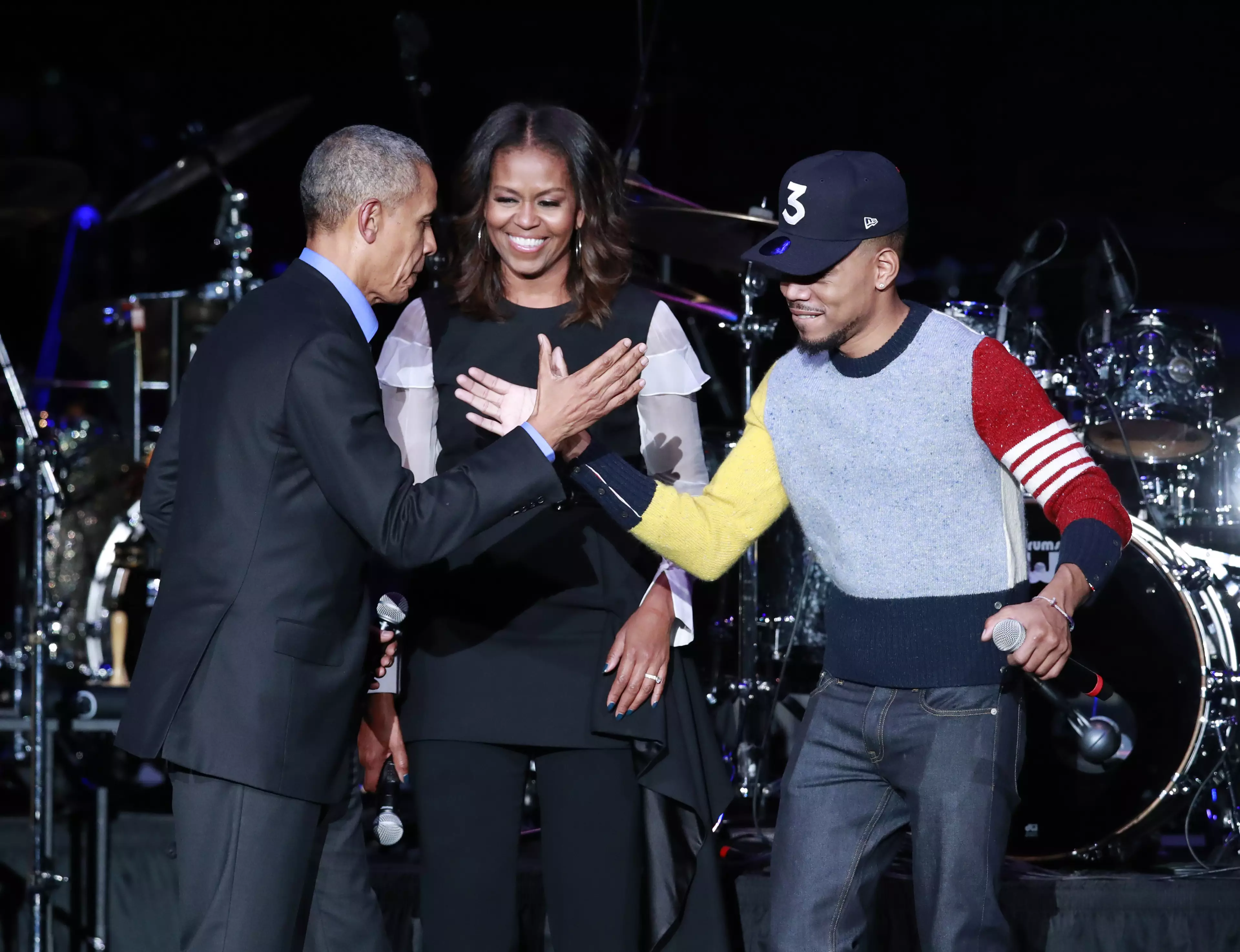 Barack and Michelle Obama with Chance the Rapper.