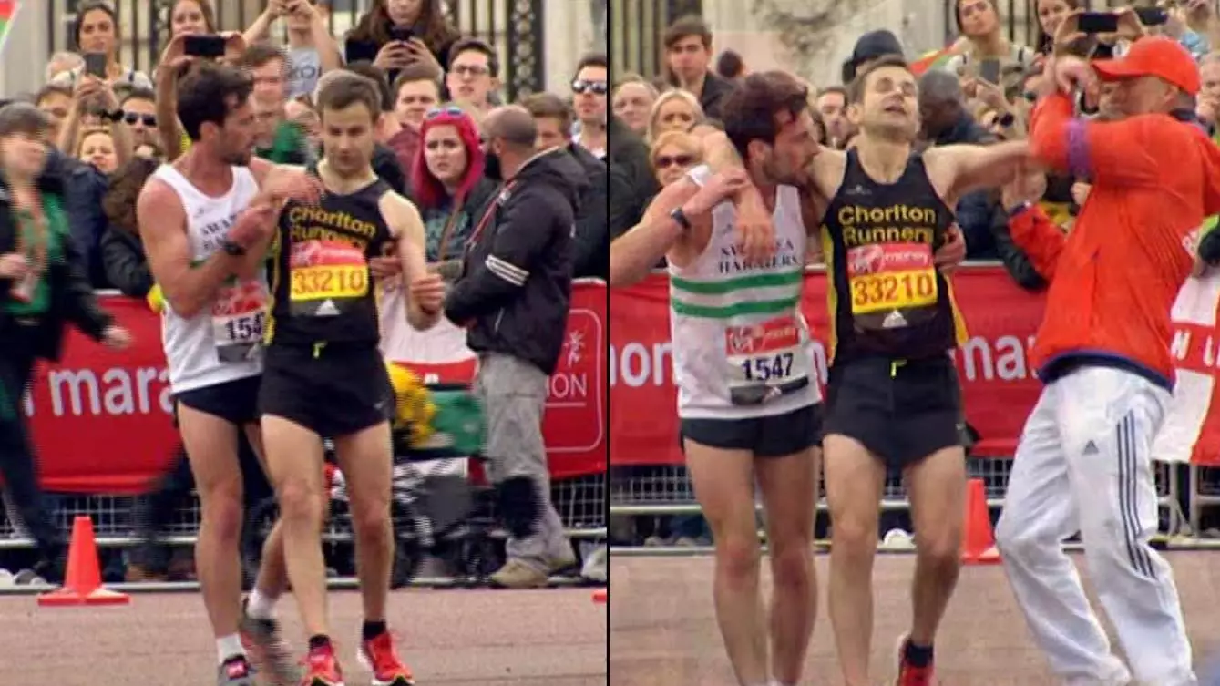 London Marathon Runner Helped Over Finish Line By Competitor After Collapsing