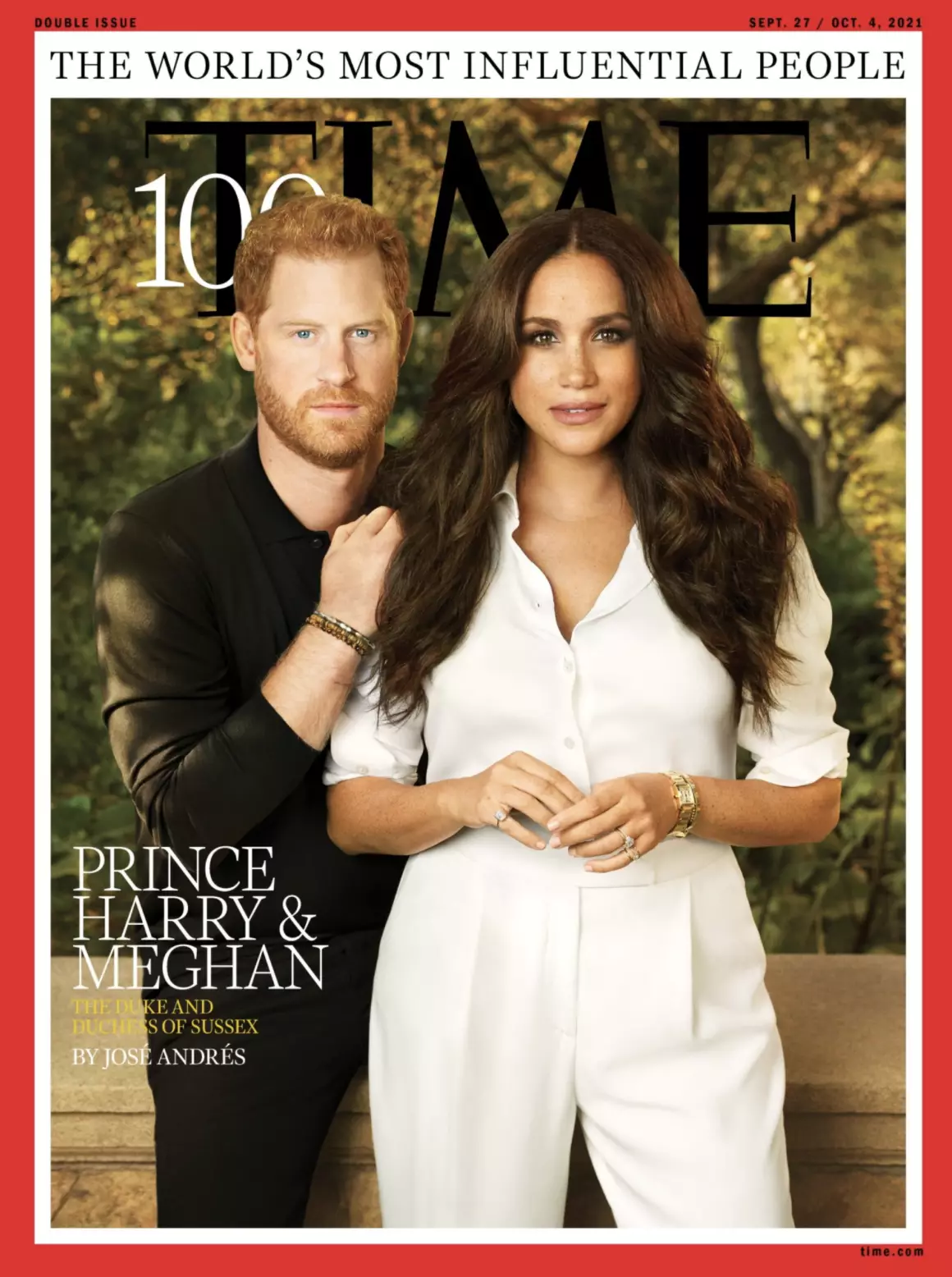 Prince Harry and Meghan Markle posing for TIME magazine.