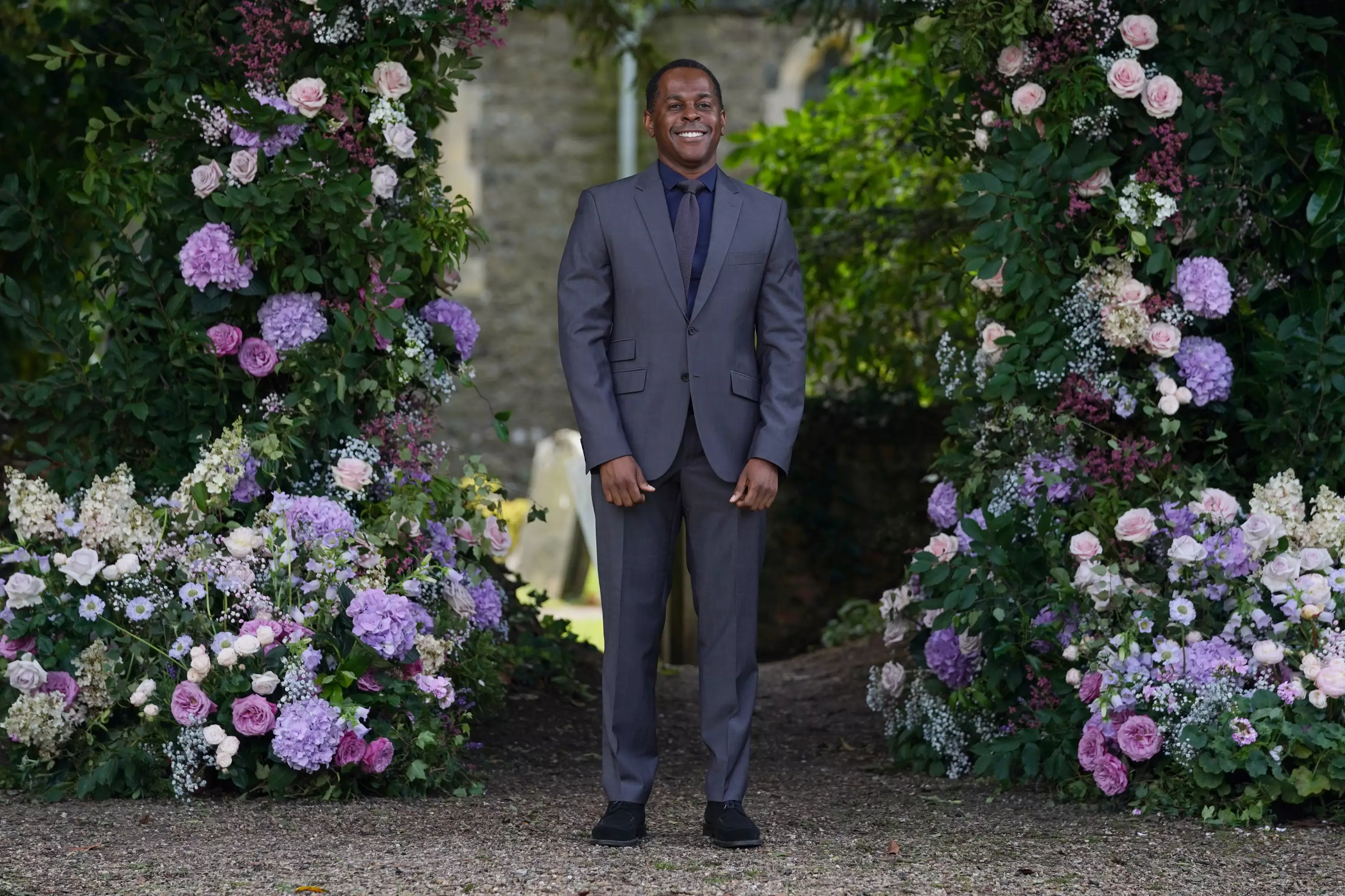 Andi Peters arrives at St Michael's church.