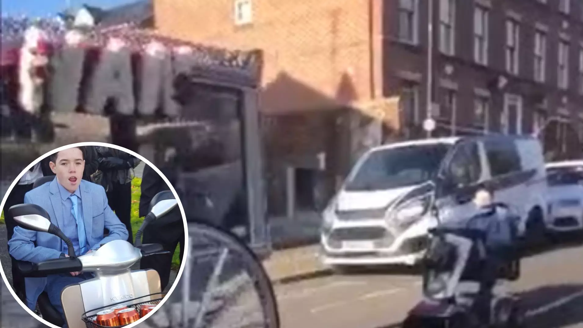 Grandson Follows Nan's Funeral Procession In Mobility Scooter With Basket Full Of Cider