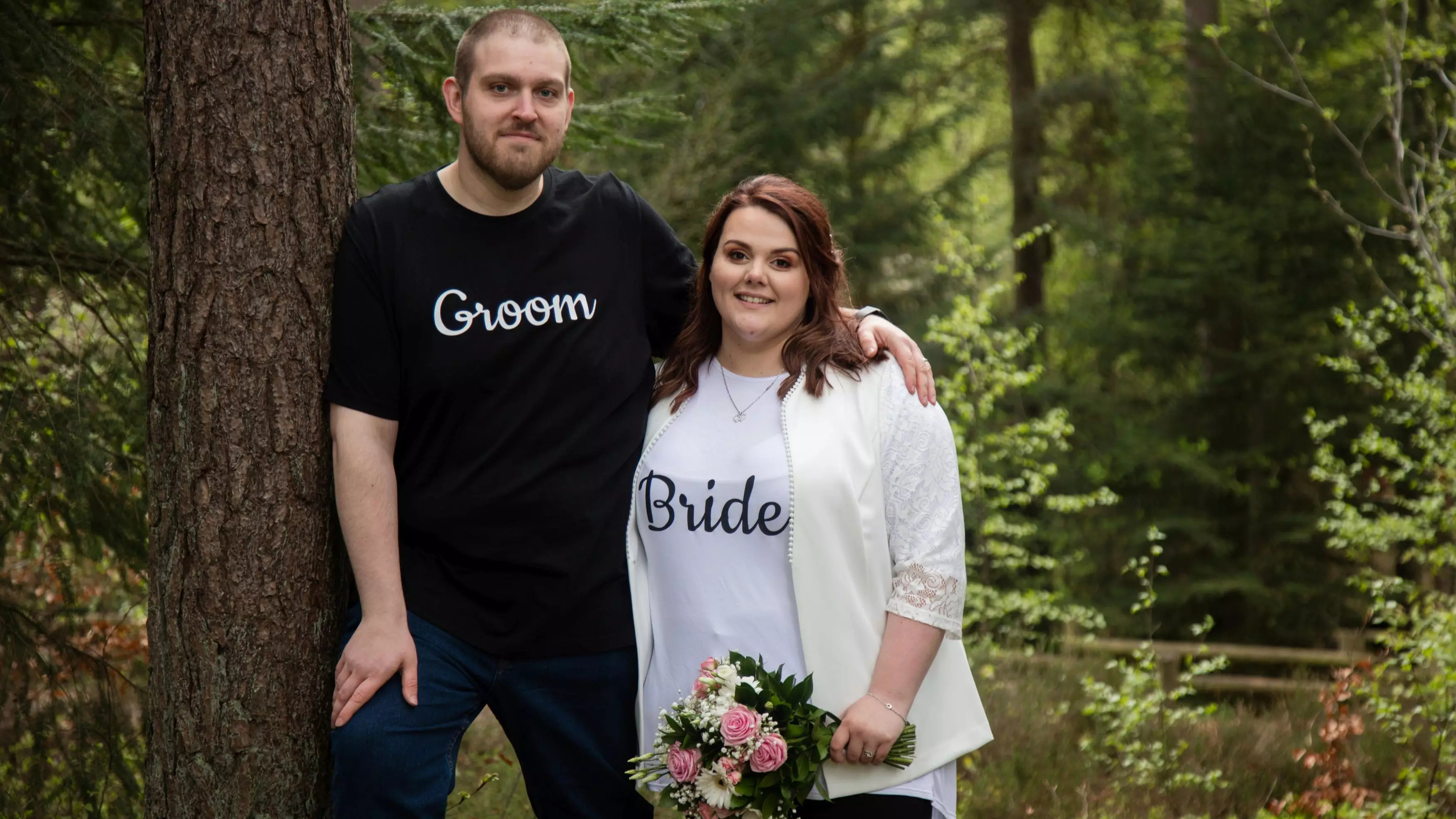 Couple Don Skinny Jeans And Personalised T-Shirts For Wedding To Help Save £13k