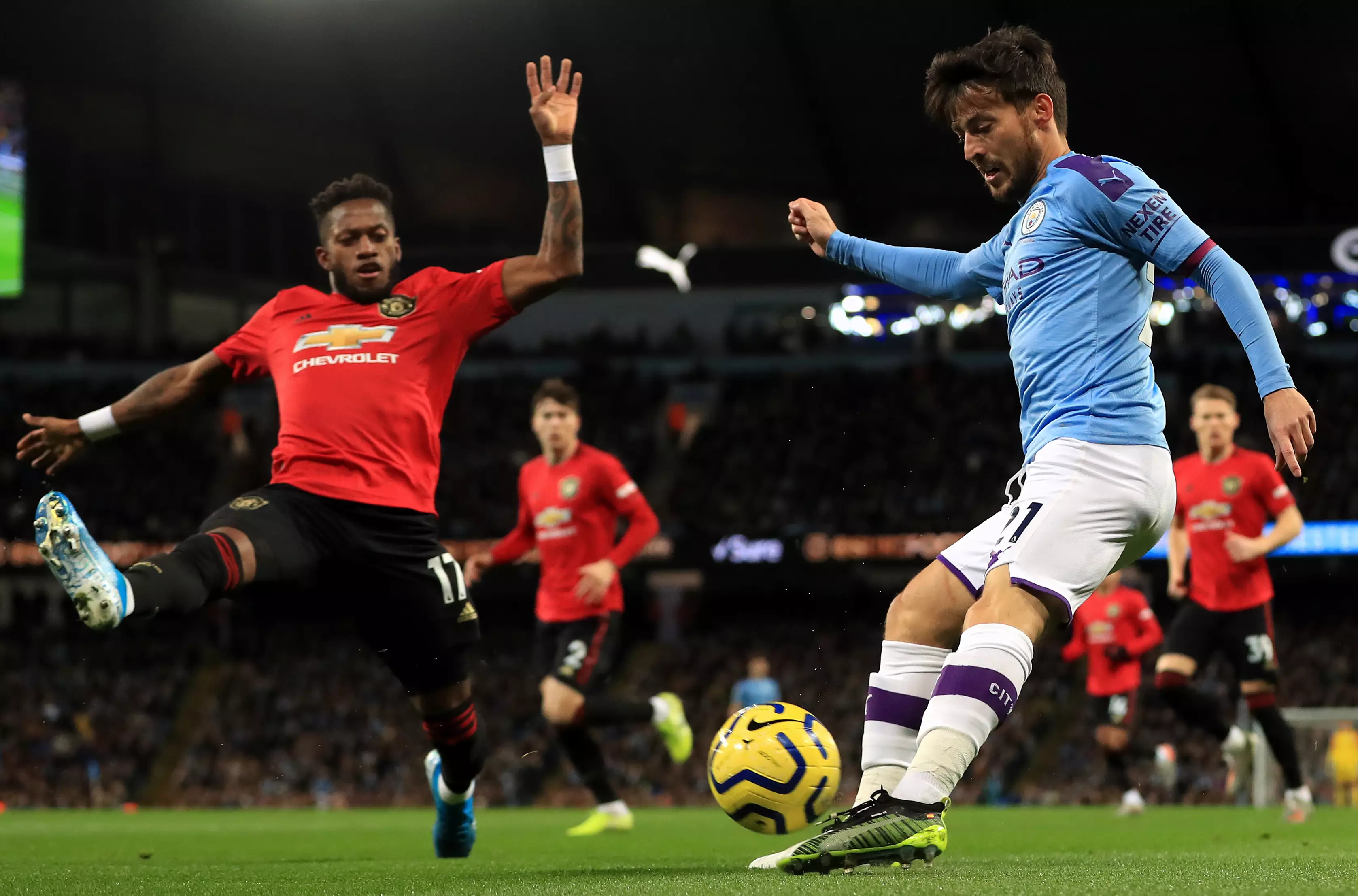 Silva on the ball against Manchester United. Image: PA Images
