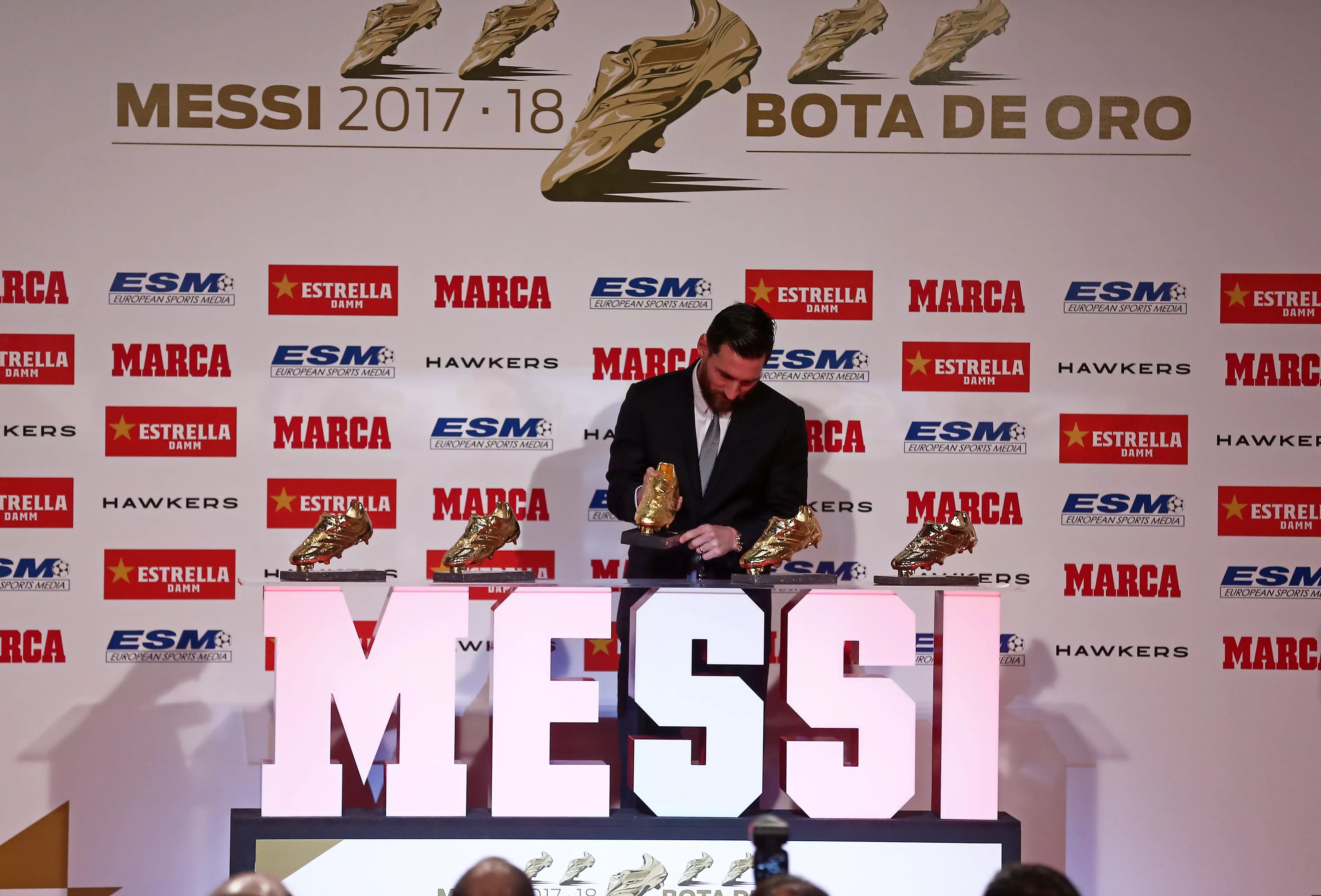 Messi picks up his latest Golden Shoe in 2018. Image: PA Images