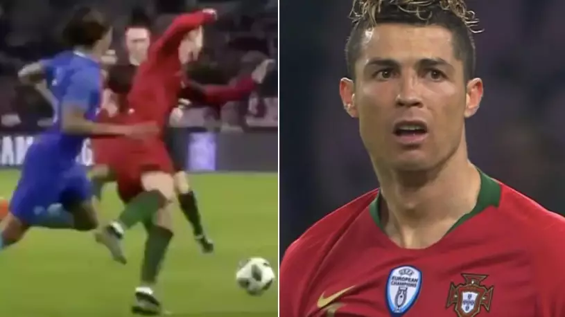 Cristiano Ronaldo Kicks The Ground, Falls And Shouts At Referee For A Penalty