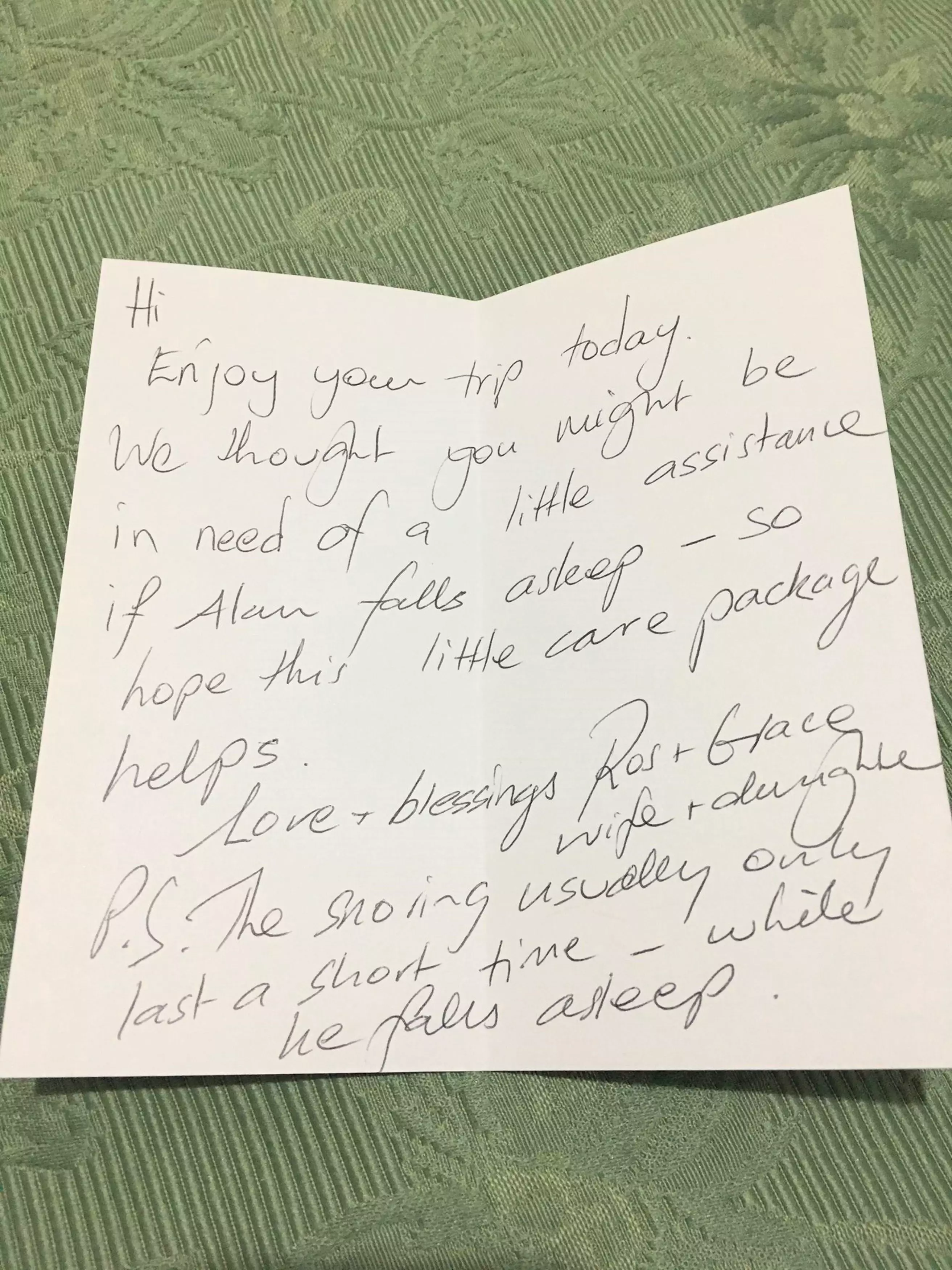 The note included in the care packages.